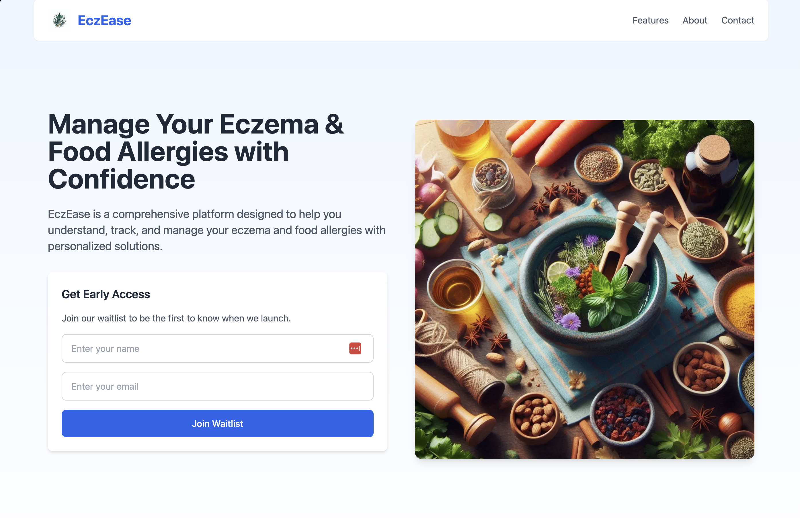 EczEase landing page